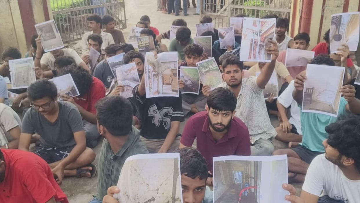 Students stage sit-in with bags and belongings Protest over poor facilities BHU Birla Hostel in varanasi