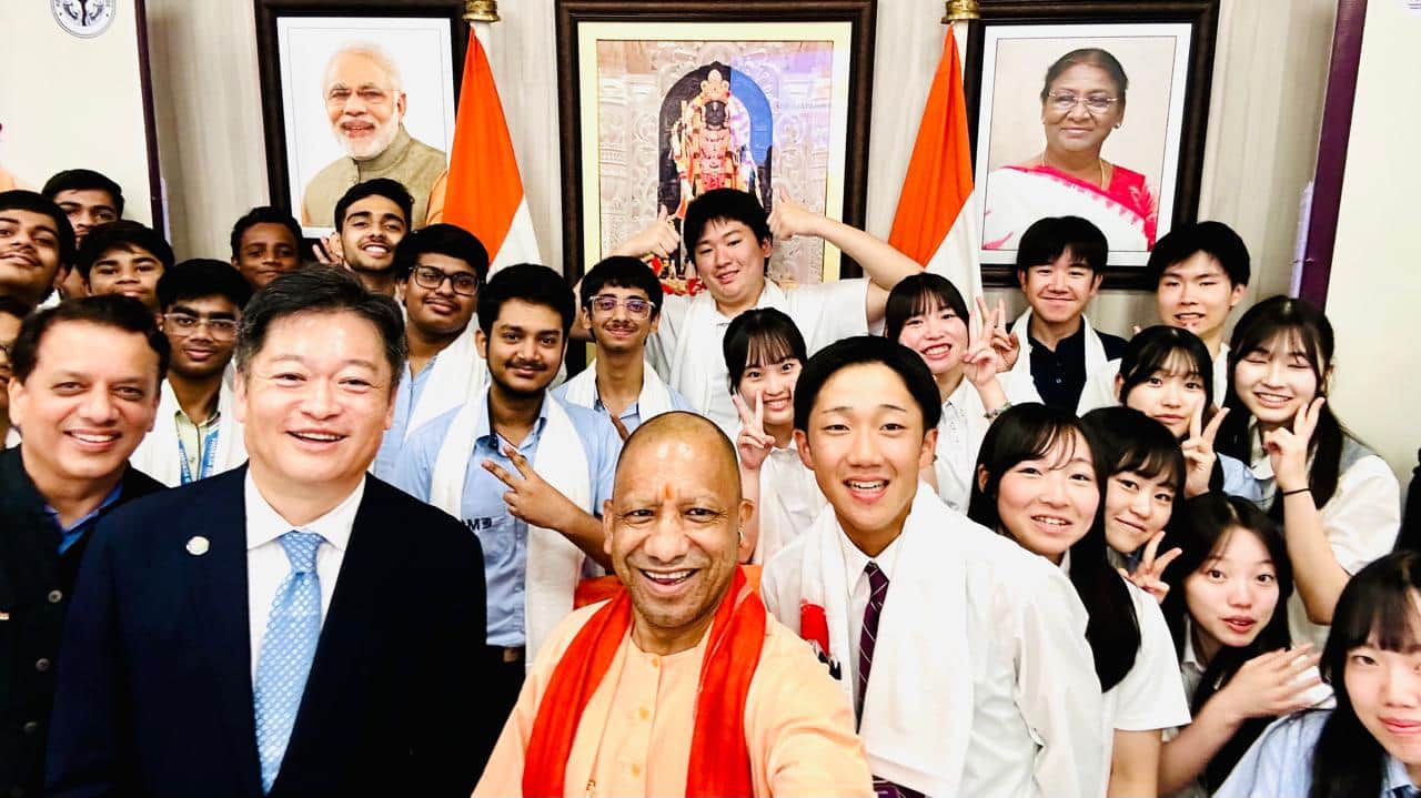 CM Yogi Adityanath meets to Japanese students in Lucknow.