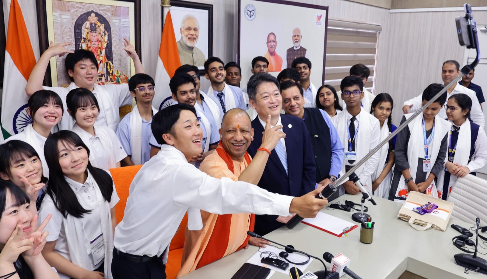 CM Yogi Adityanath meets to Japanese students in Lucknow.
