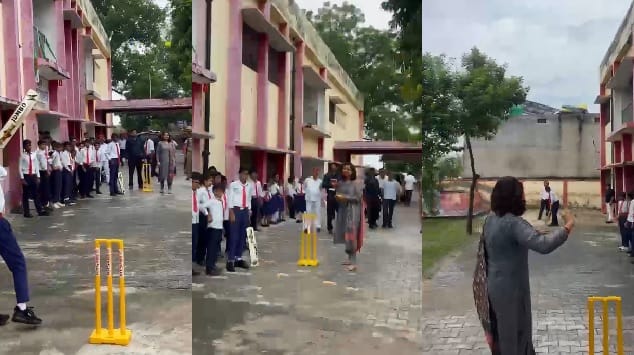 Farrukhabad DM played cricket with children during a school inspection bringing smiles to their innocent faces