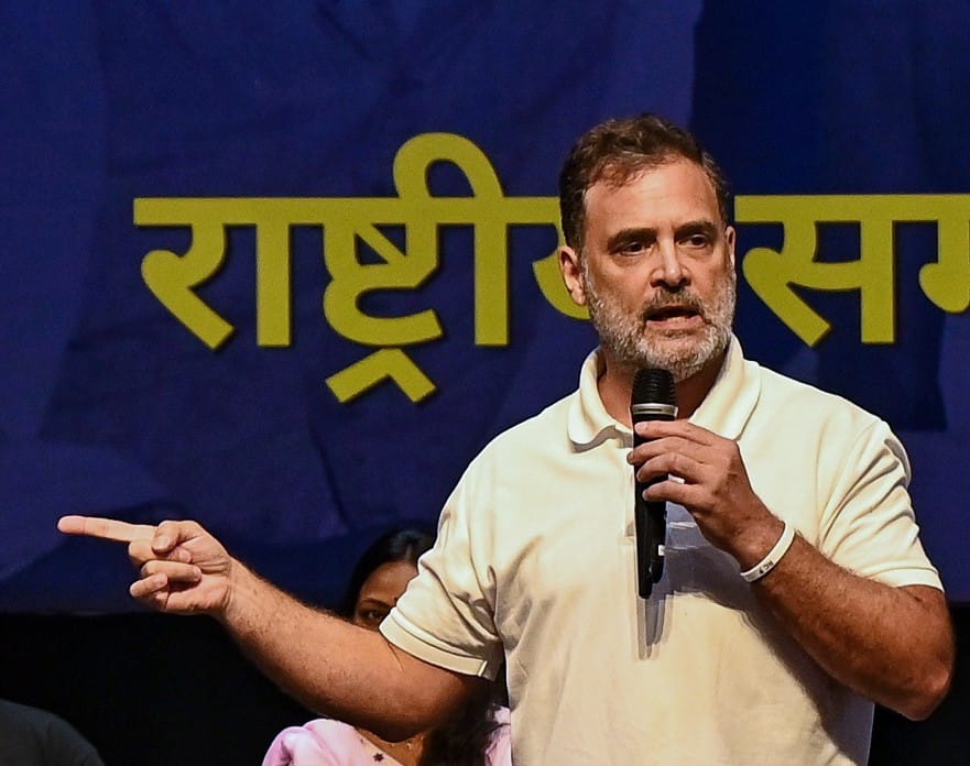 Congress protests in Srinagar over FIR against Rahul Gandhi.