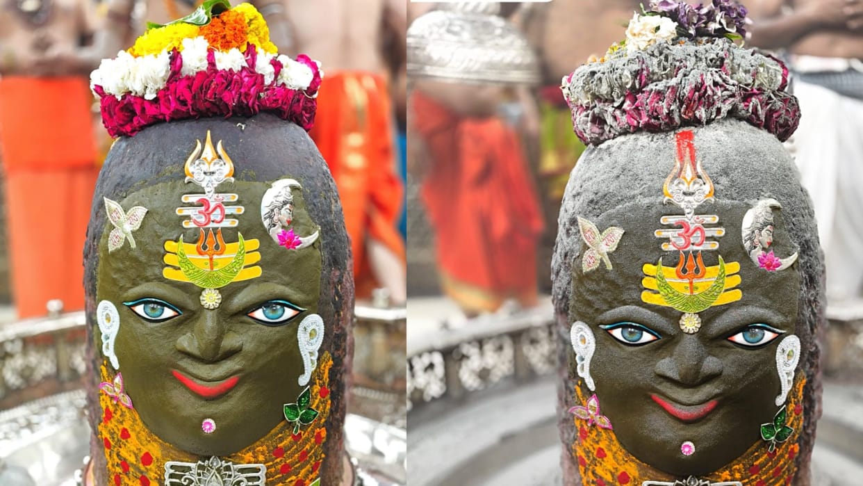 Ujjain Baba Mahakal Adorned with Cannabis Silver Crown and Mund Mala in Divine Ritual