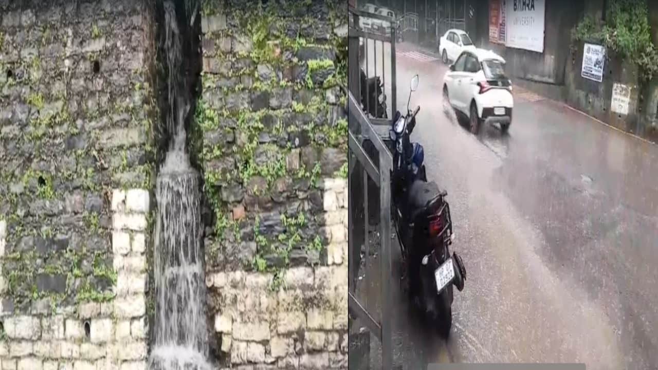 शिमला में झमाझम बारिश से नाले उफान पर।