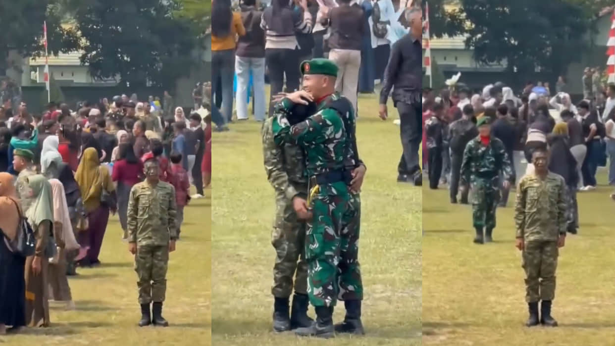 Indonesian army commander hugs lonely recruit graduation soldier burst into tears viral video