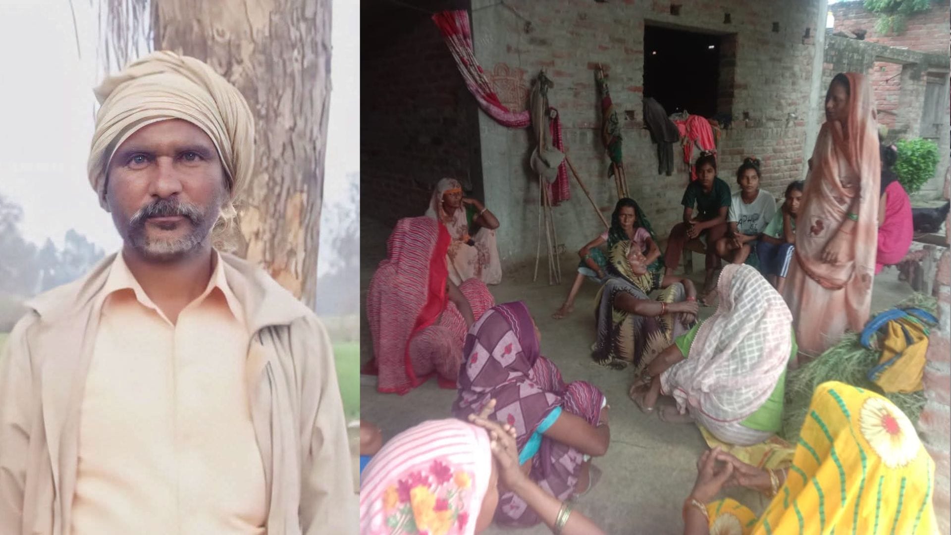 मृतक पिता की फाइल फोटो और रोते बिलखते परिजन