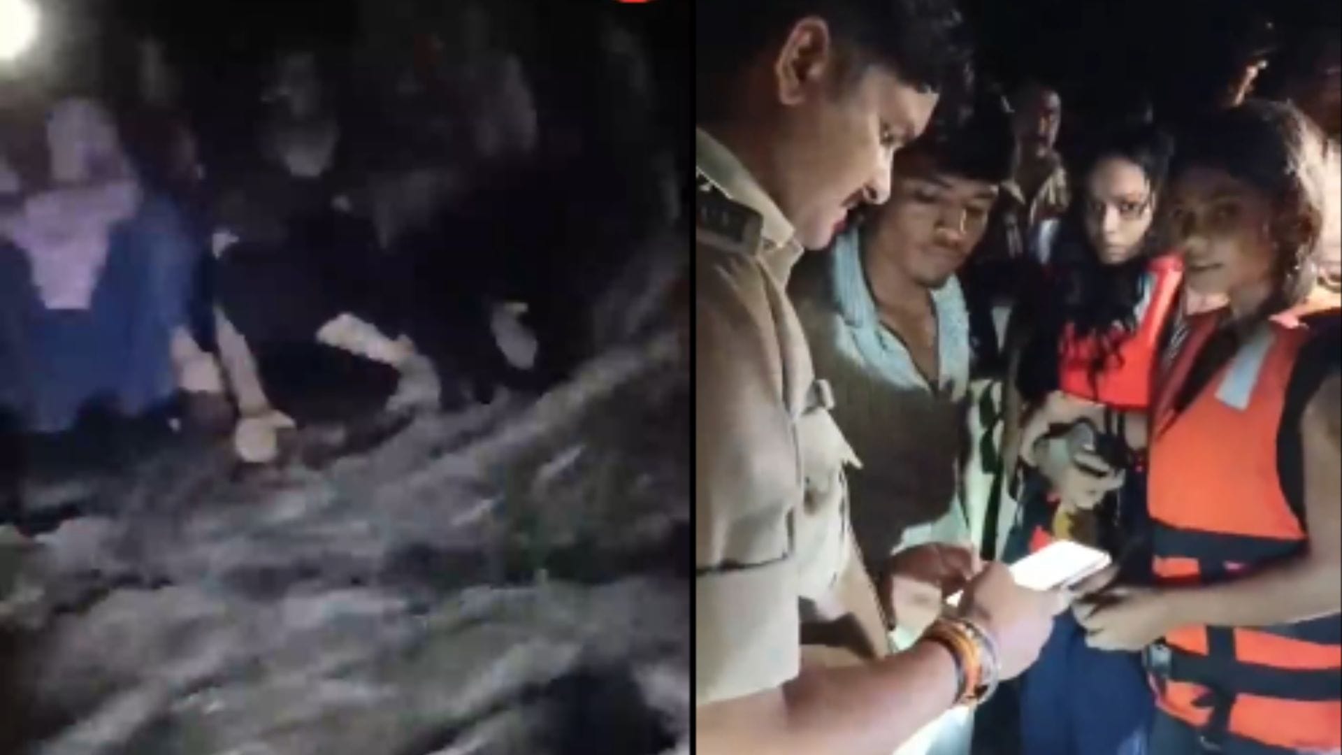 सागर जिले में स्थित आपचंद गुफा के पास नदी में फंसे नौ युवक-युवतियां