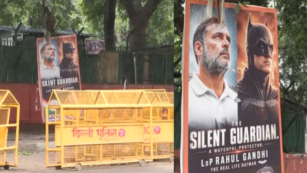 Posters hailing Rahul Gandhi as real-life Batman put up outside Congress headquarters in Delhi