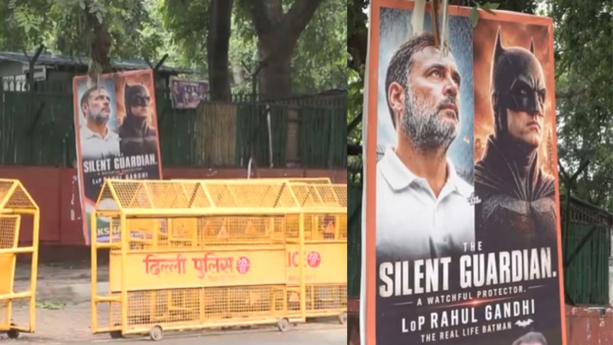 Posters hailing Rahul Gandhi as real-life Batman put up outside Congress headquarters in Delhi