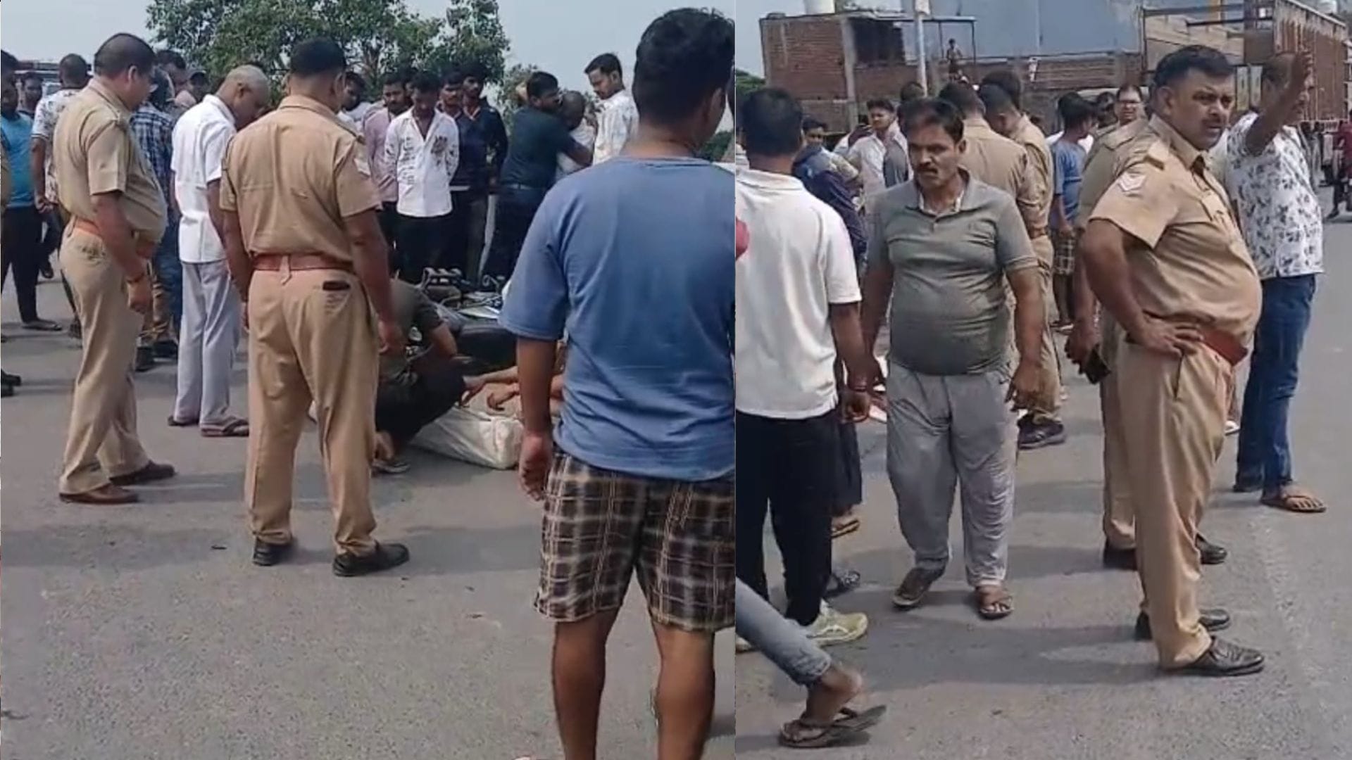 सड़क हादसे में बाइक सवार की मौत और मौके पर पहुंची पुलिस व स्थानीय लोग
