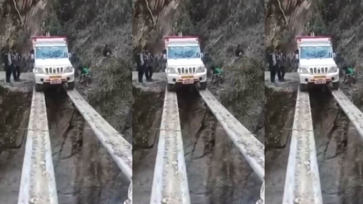 viral bolero driver crosses dangerous mountain road on two thin pipes shocking viral video leaves