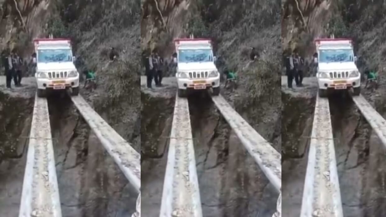 viral bolero driver crosses dangerous mountain road on two thin pipes shocking viral video leaves