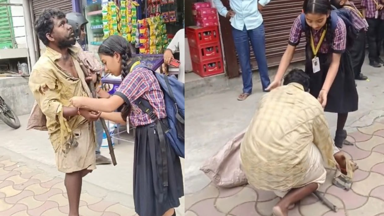 School girl tied rakhi to the person whom people were calling mad raksha bandhan viral video