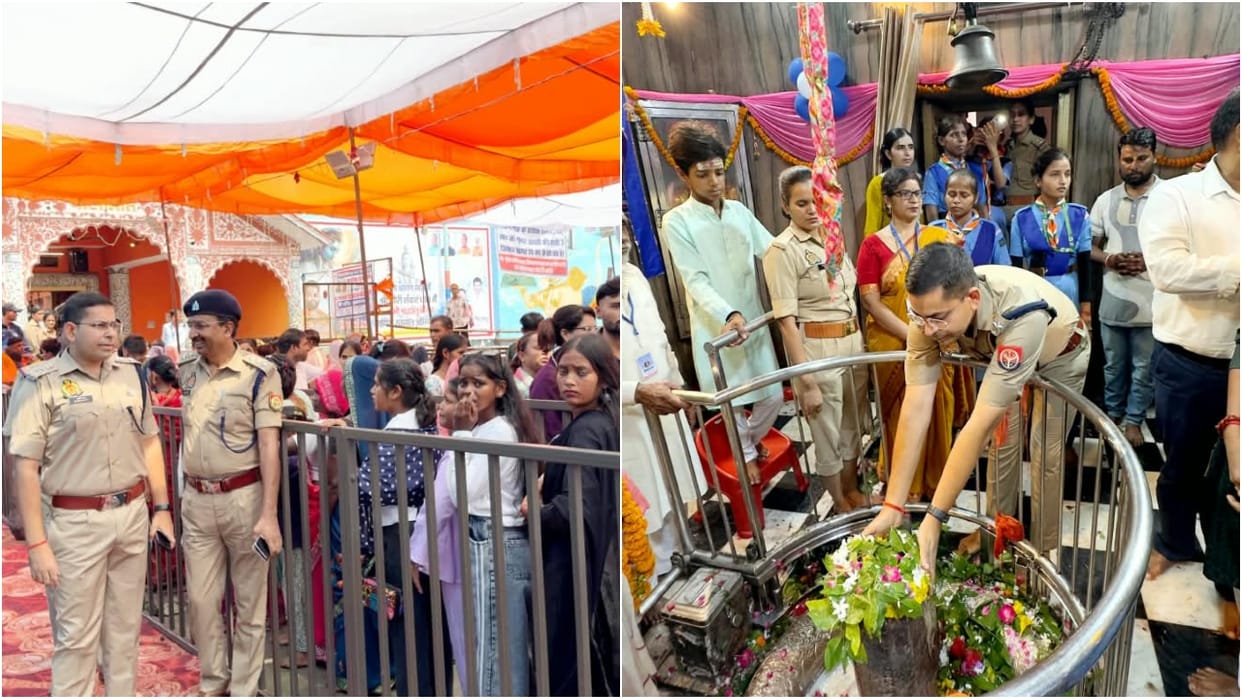 Crowds of devotees gathered at the Shiva temples and SP offered prayers at the Gauri Shankar temple