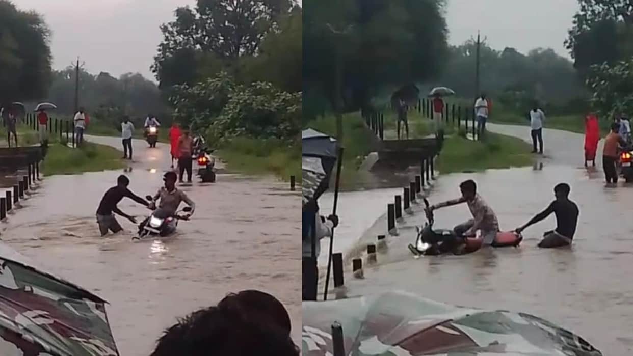 Lalitpur: Youth's bike swept away while crossing bridge amidst strong currents; video goes viral.