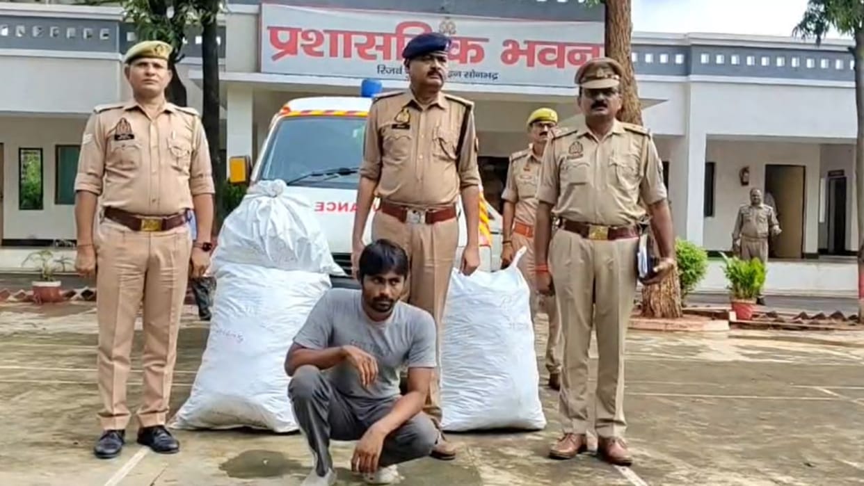 Smuggler arrested in Sonbhadra with cannabis worth rs 41 lakh hidden in secret compartment of ambulance