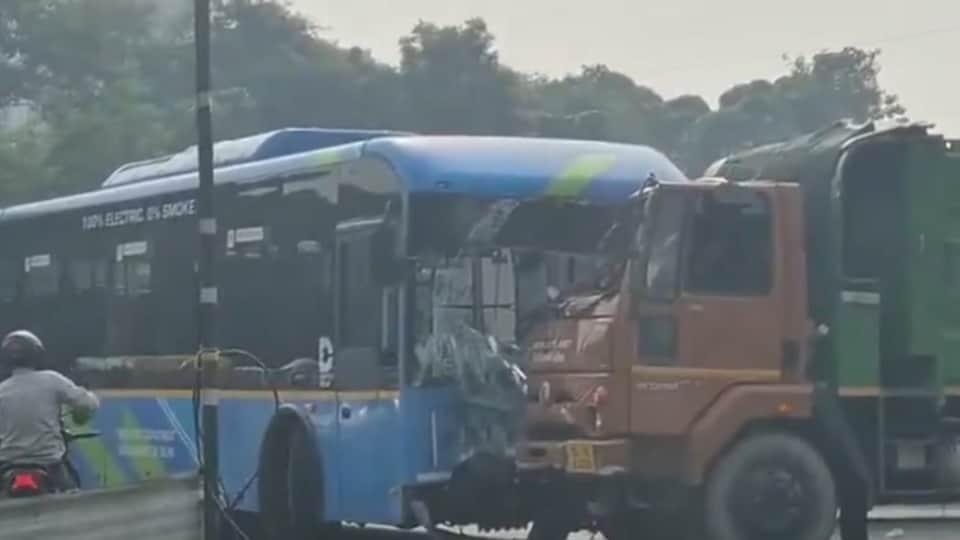 A truck collided with a DTC bus in the Delhi Cantonment area