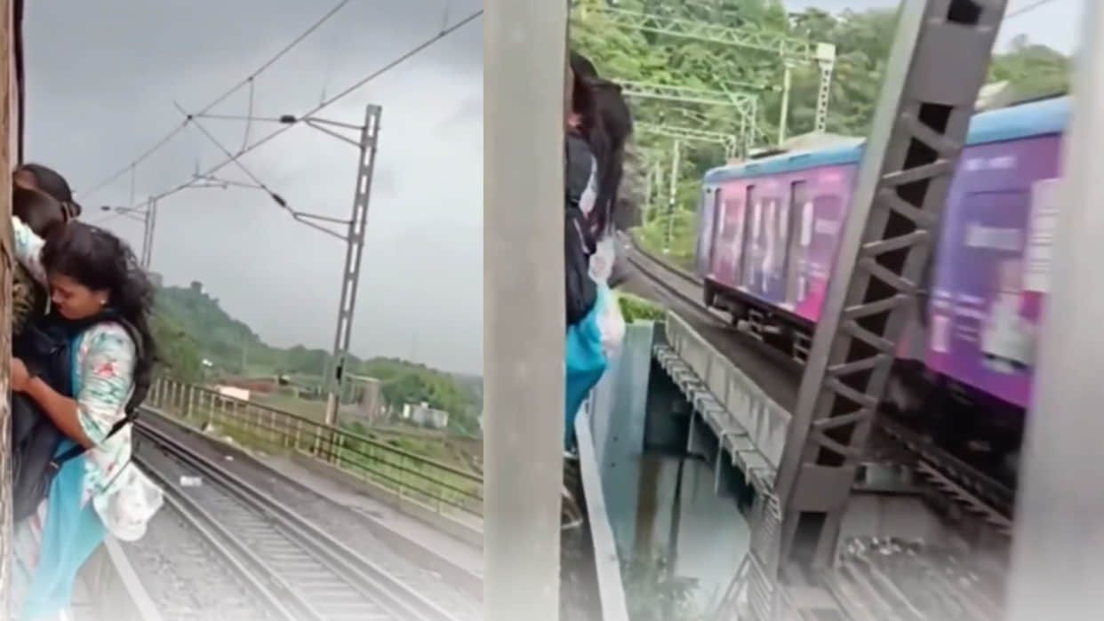 Mumbai local train womens travelling while hanging from the doors viral video
