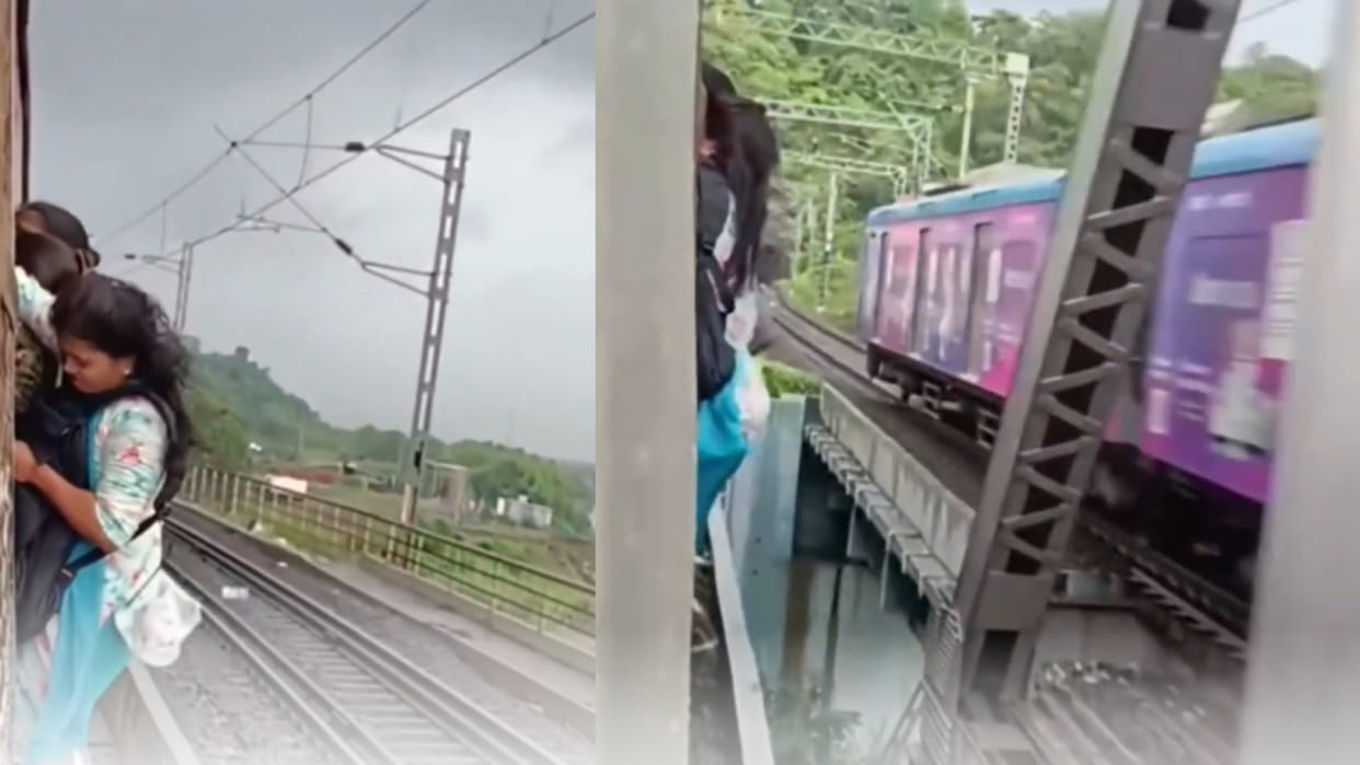 Mumbai local train womens travelling while hanging from the doors viral video