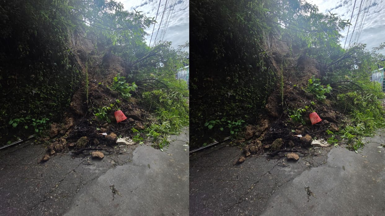 Mussoorie Landslide near nine storey temple in spring Road traffic disrupted Heavy rain