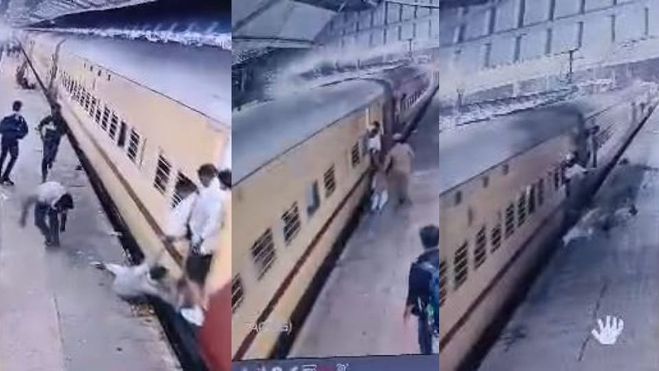 Mathura Junction viral video GRP constable saves passenger life at the station