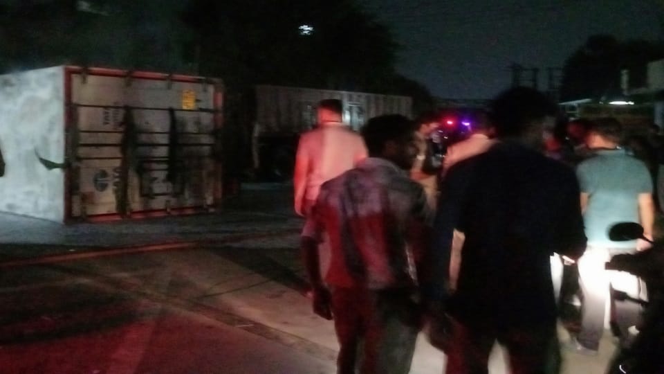 Bijnor: Massive fire breaks out after head-on collision between containers in Dhampur; two dead