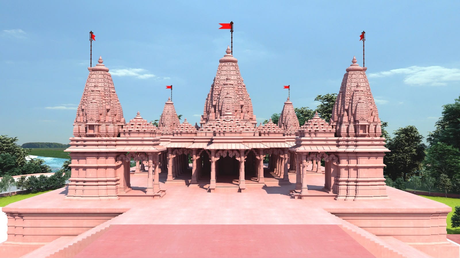 A unique Panchayatana temple will be built in Omkareshwar, MP; 121 *kalash* (spires) and 100 carved pillars wi