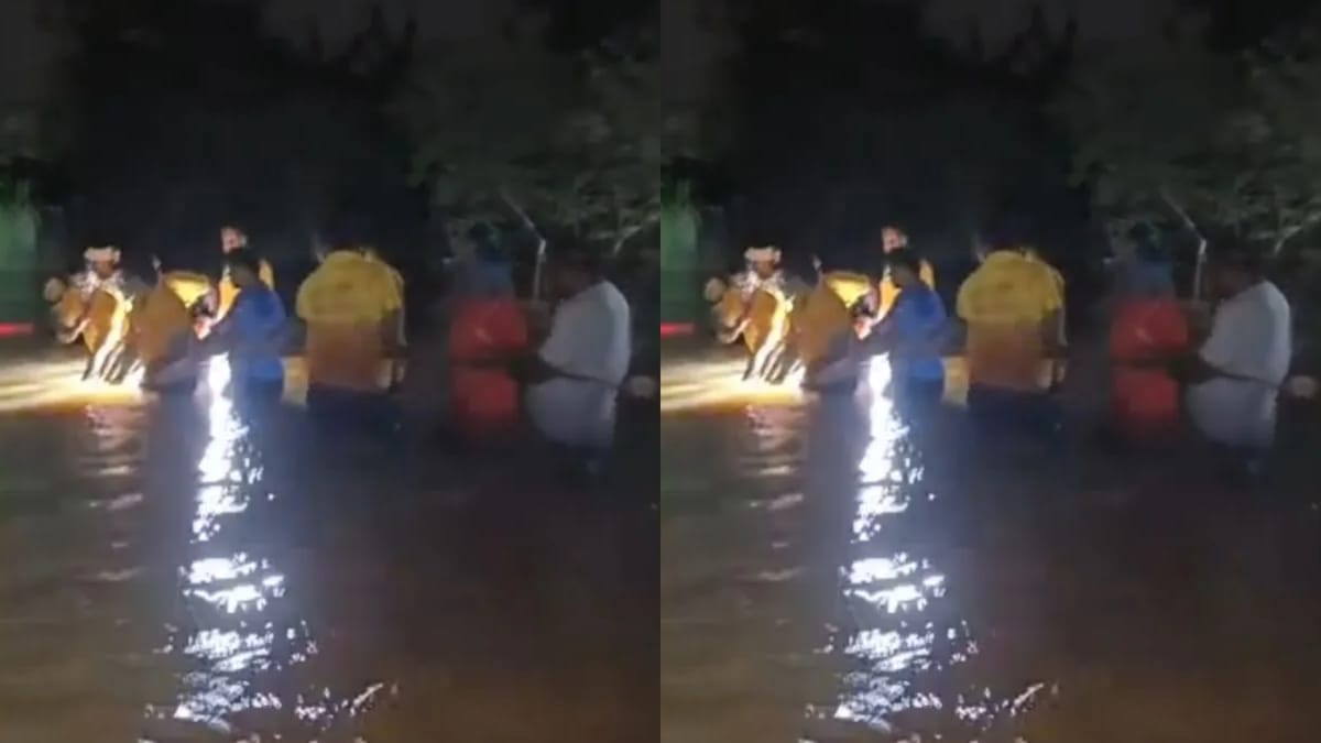 सड़क समझकर बढ़ाई कार की रफ्तार, पलभर में बाढ़ के पानी में फंस गई गाड़ी; ऐसे बची दो जान