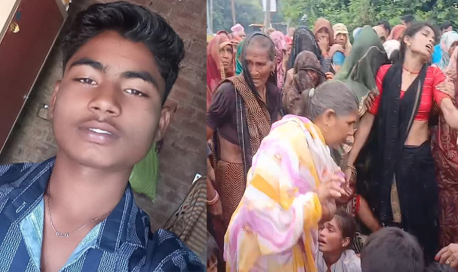 विशाल की फाइल फोटो व रोते बिलखते परिजन