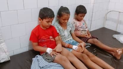 एक बेड पर तीन बच्चे