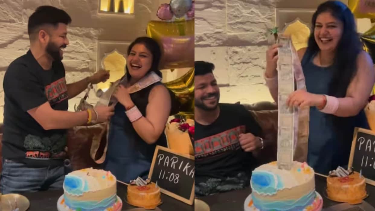 viral birthday cake surprise husband wife with money cake