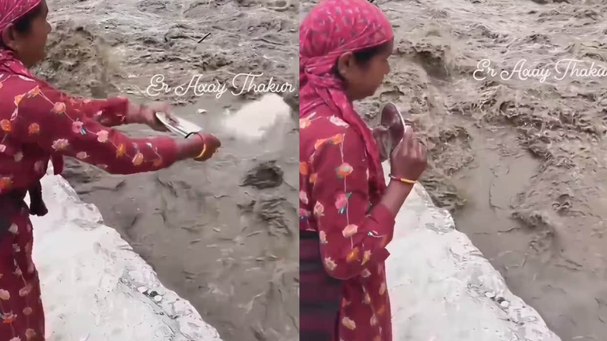 Nepali Woman Prays Beside River By Offering Atta And Ask Nature To Calm Down Heartfelt Moment