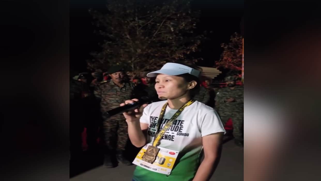 Visually impaired Angmo Negi completes the country's toughest 77-km high-altitude marathon.