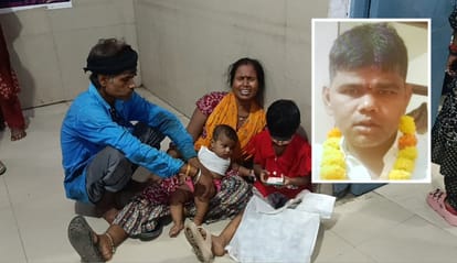 मृतक की फाइल फोटो और रोते बिलखते परिजन