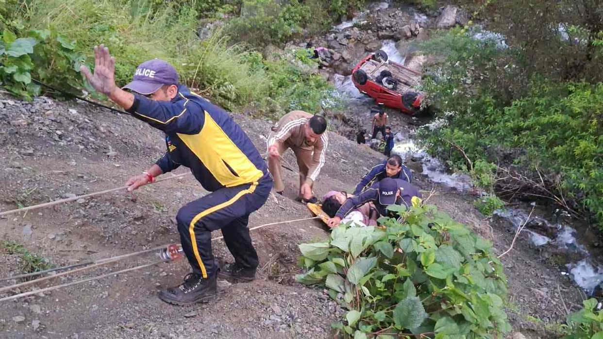 Vikasnagar Tourist car plunges into gorge 5 critically injured