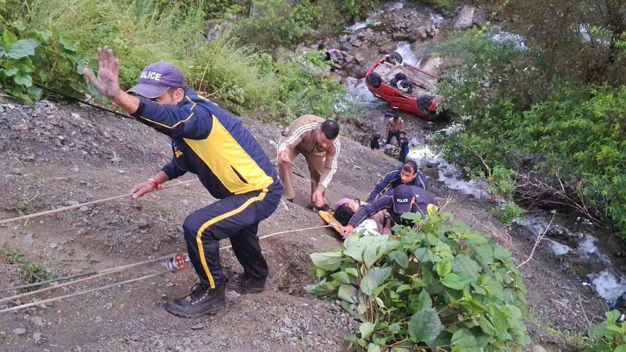 Vikasnagar Tourist car plunges into gorge 5 critically injured