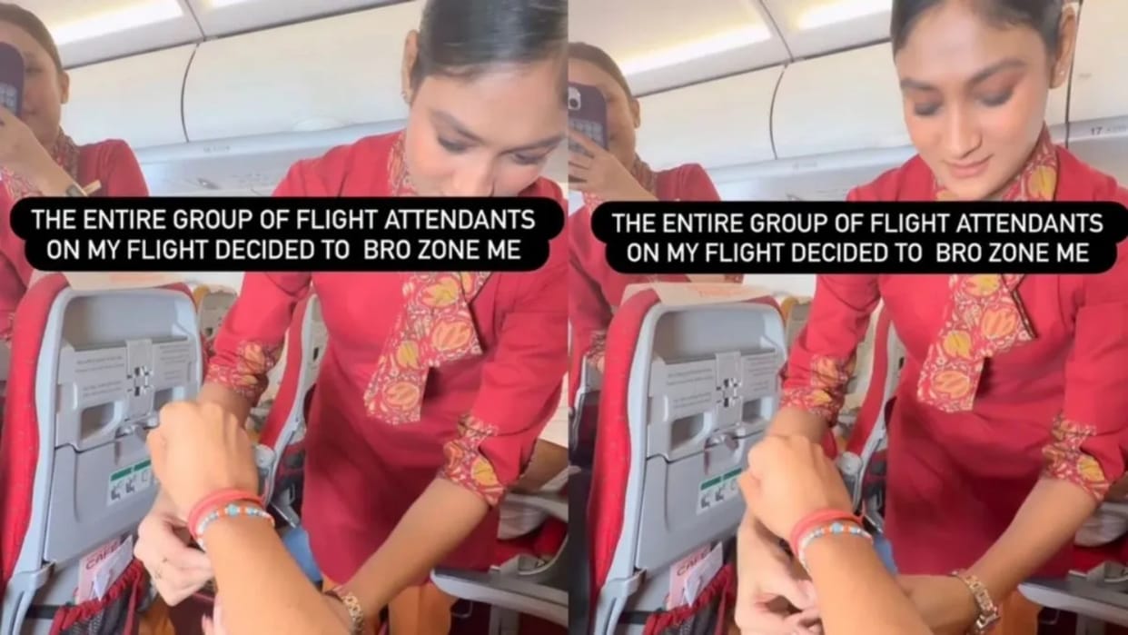 Cabin Crew Ties Rakhi to Passenger Mid Flight Funny Bro Zone Video Goes Viral