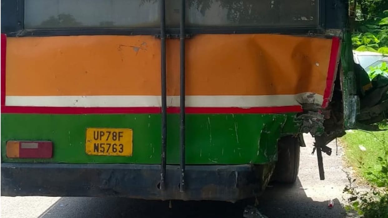 Two youths died after speeding car rammed into rear of roadways bus in Greater Noida