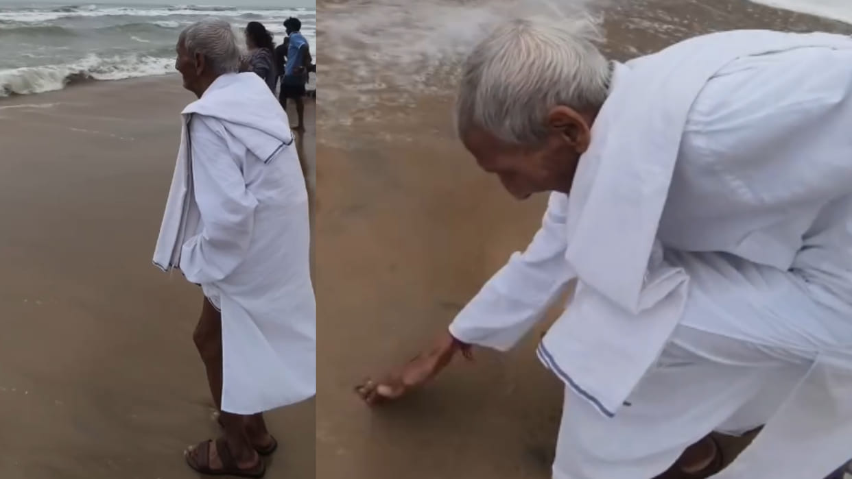80 year old man sees sea for first time and folded his hands emotional video goes viral on internet