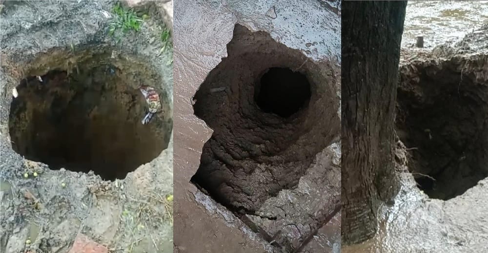 Kanpur Land subsidence continues unabated 15 foot deep pit has formed in Nauganwa Gautam