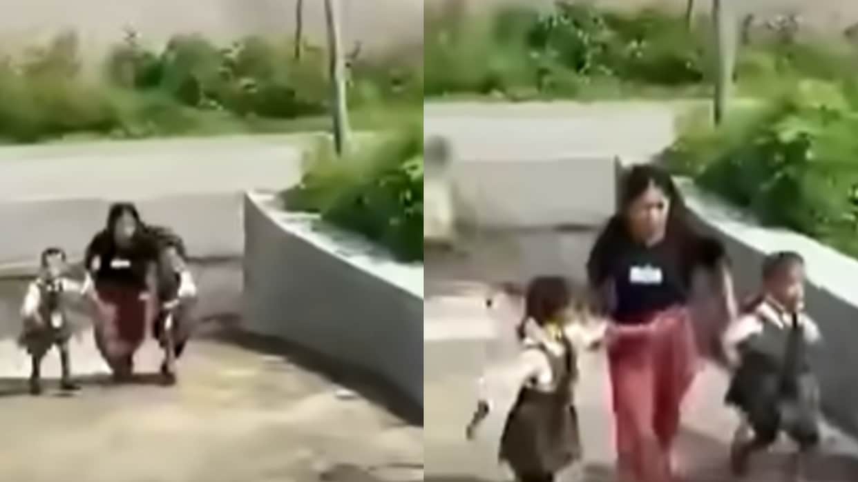 nepal flood mother saves two children from debris flow viral video nepal news in hindi