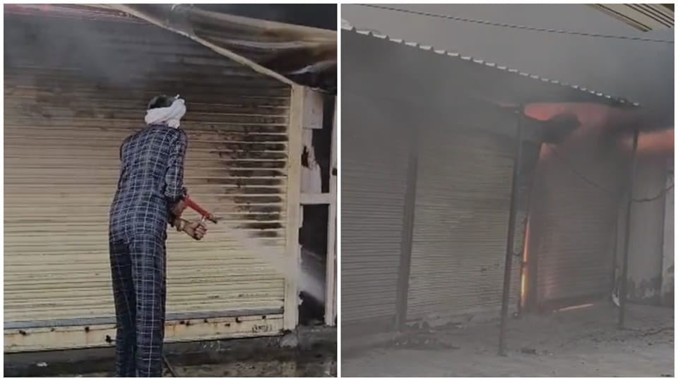 Massive fire breaks out in four shops in Sonipat all goods reduced to ashes.