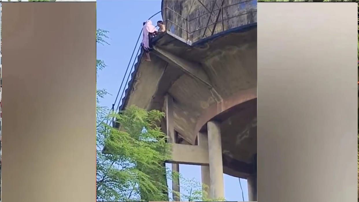 Female student jumps from 100-foot-high water tank in Gorakhpur; female police officer saves her life.