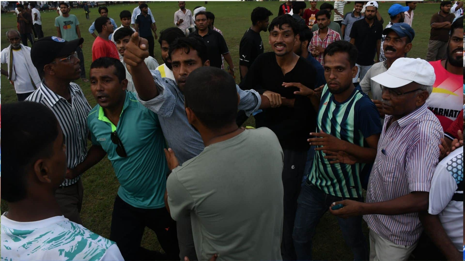 Players clash during football match at Gorakhpur's St. Andrew's College ground; final cancelled.
