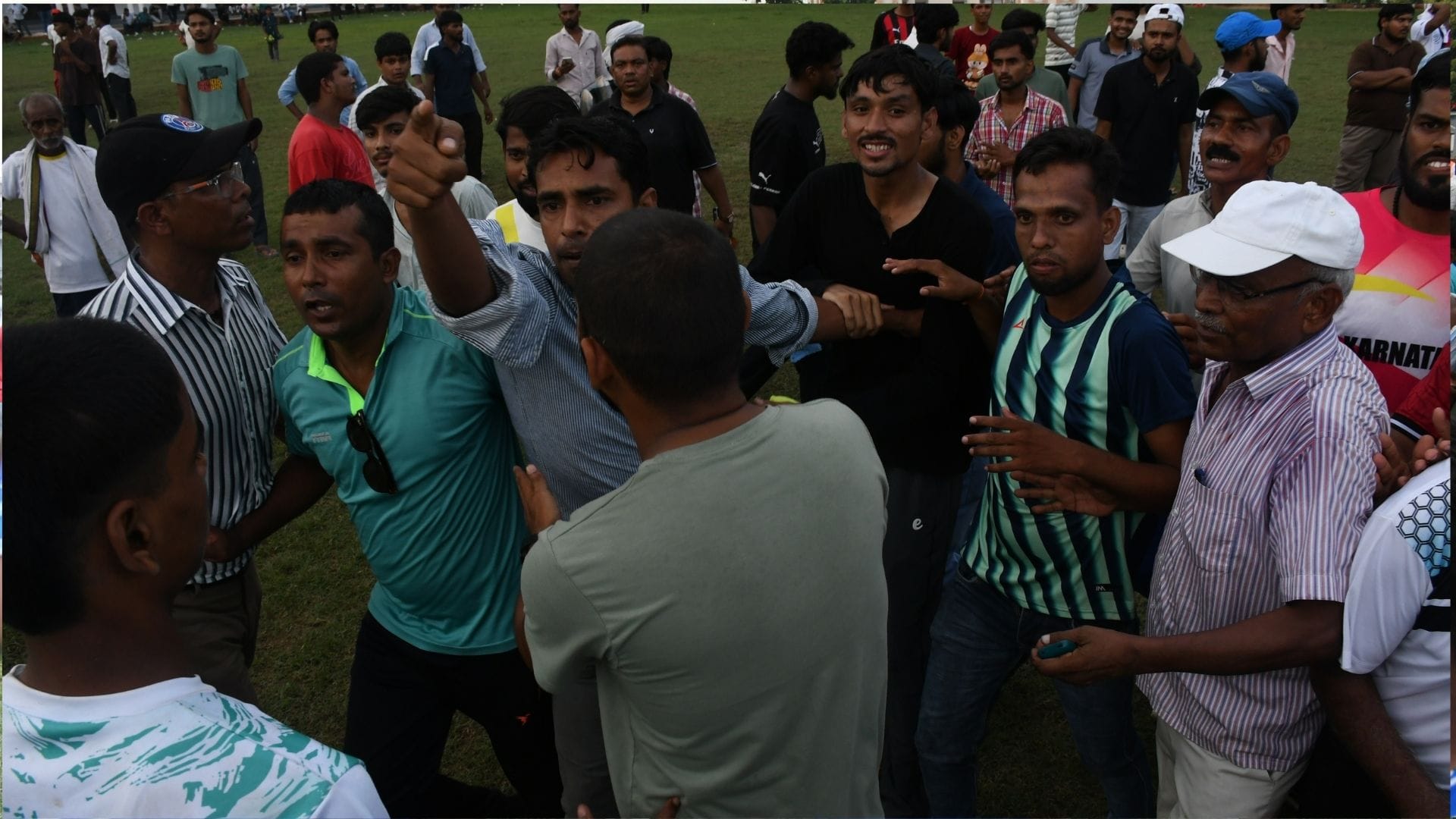Players clash during football match at Gorakhpur's St. Andrew's College ground; final cancelled.