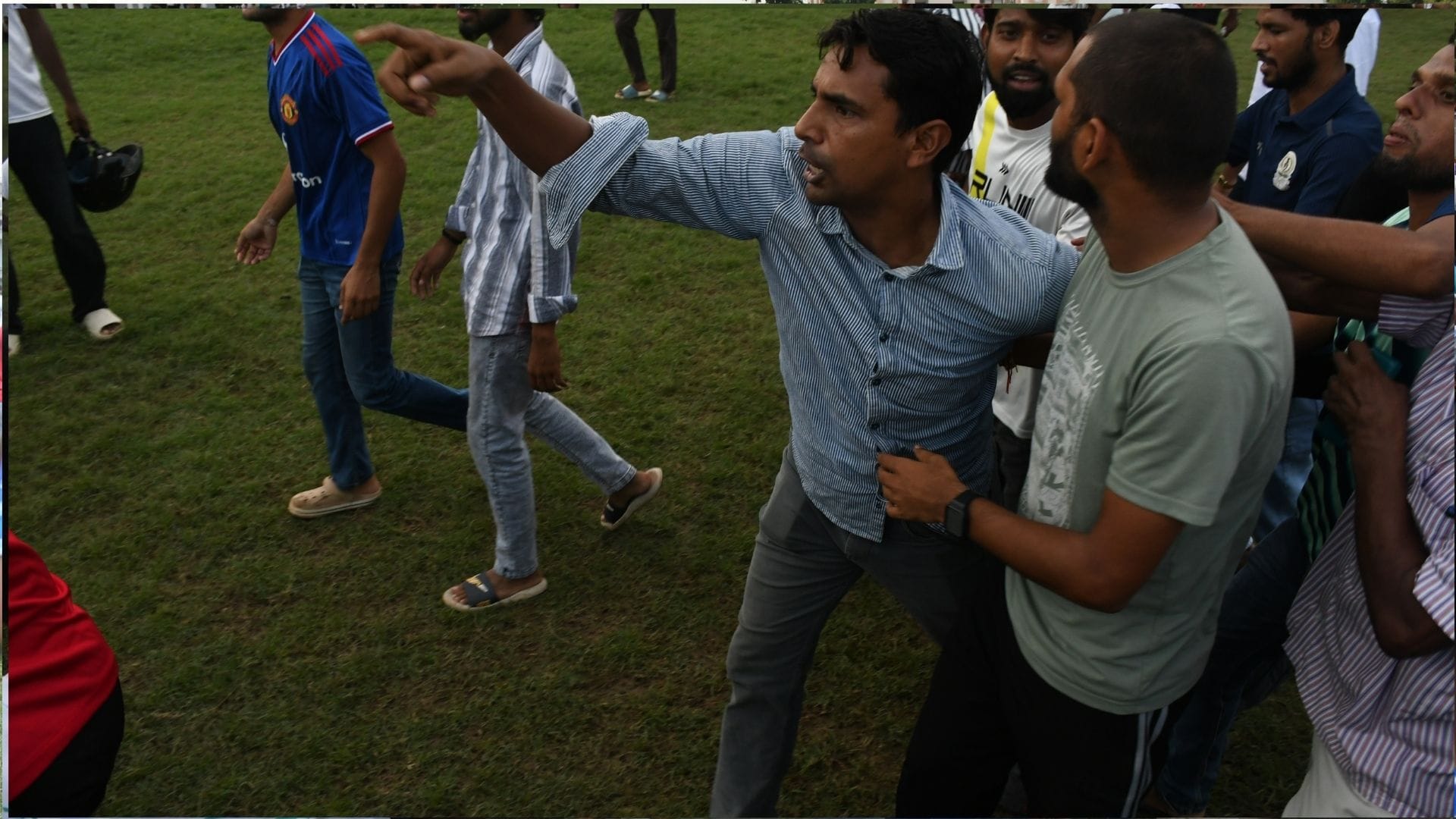 Players clash during football match at Gorakhpur's St. Andrew's College ground; final cancelled.