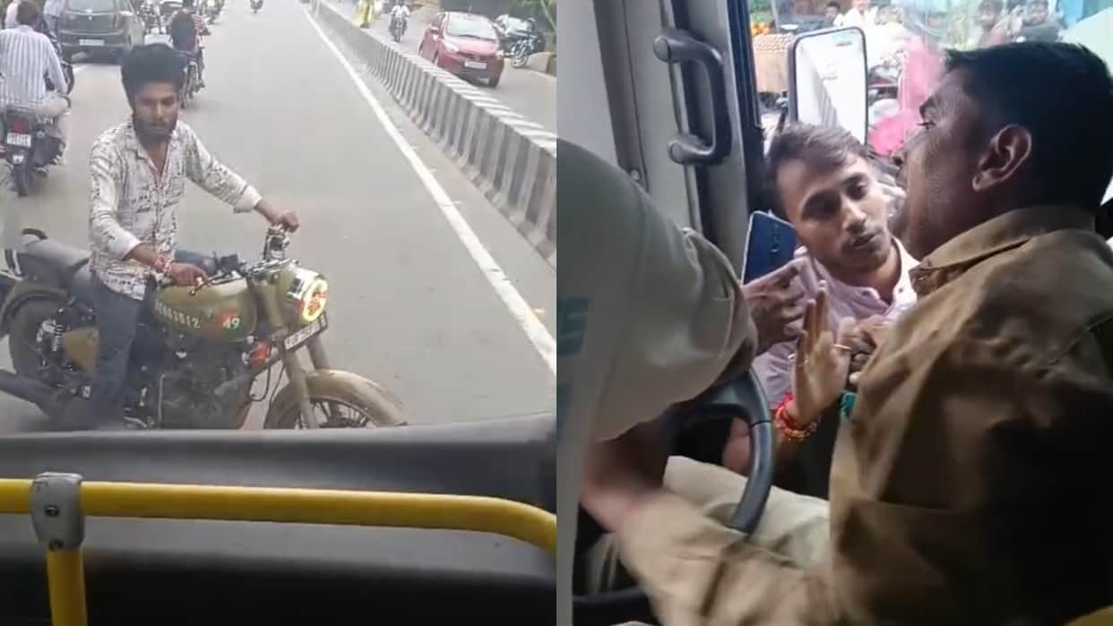 goons stopped e-bus by parking a Bullet bike in the middle of the road and beat up the driver in Bareilly