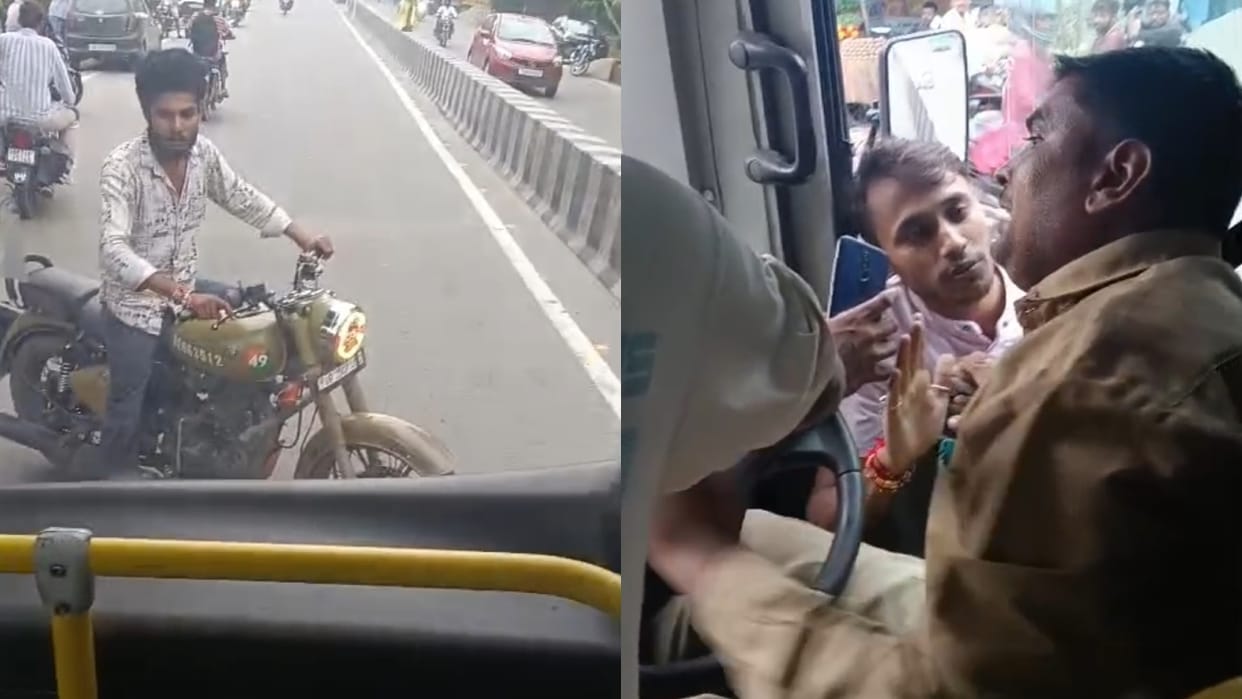 goons stopped e-bus by parking a Bullet bike in the middle of the road and beat up the driver in Bareilly