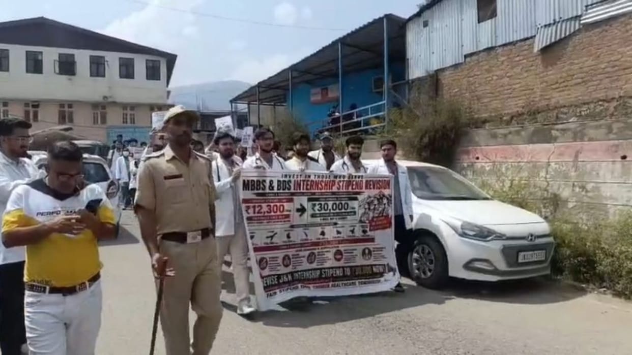 Indefinite strike by MBBS-BDS interns in Jammu & Kashmir against low stipends.