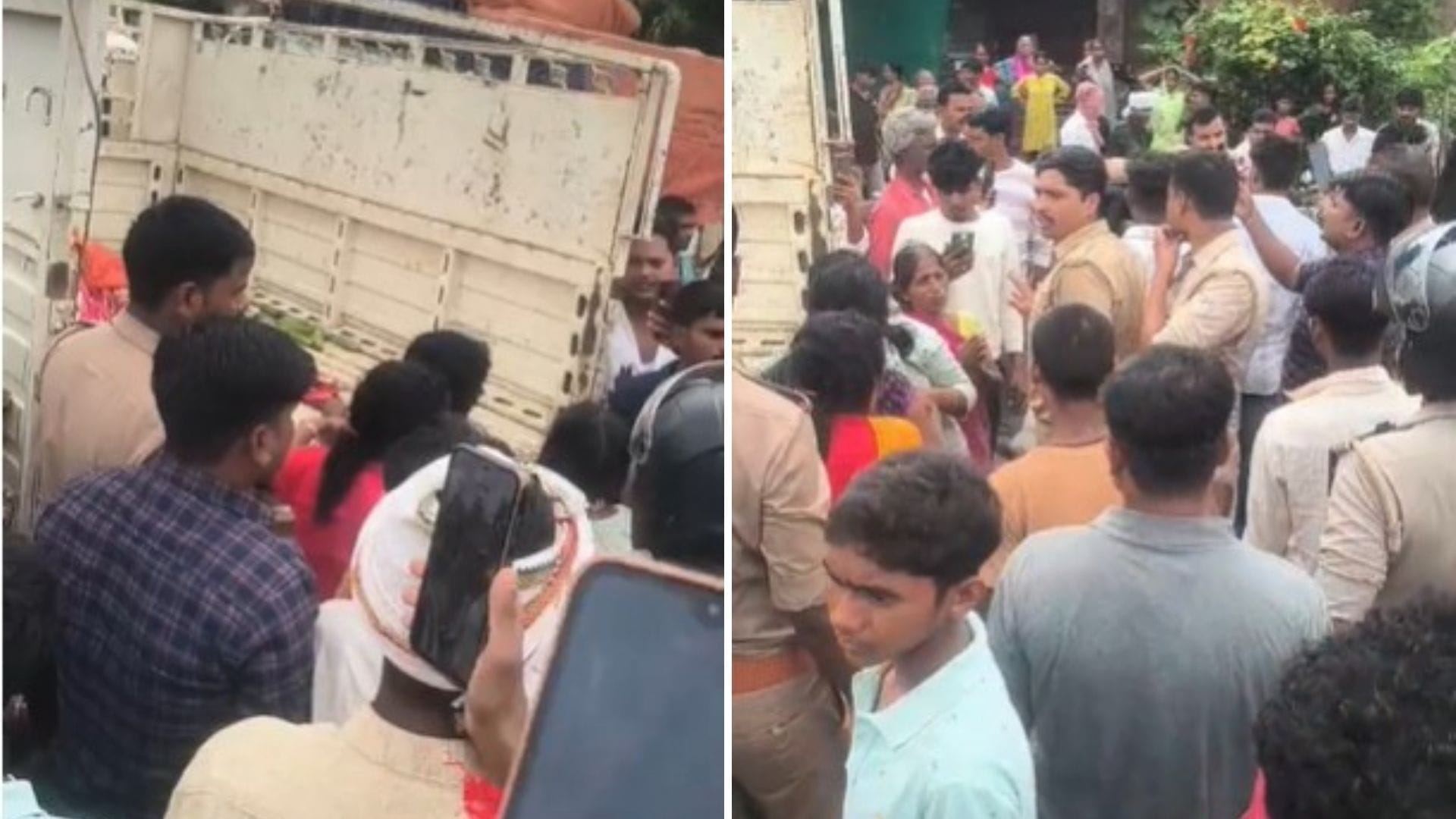 सड़क हादसे के बाद भीड़।