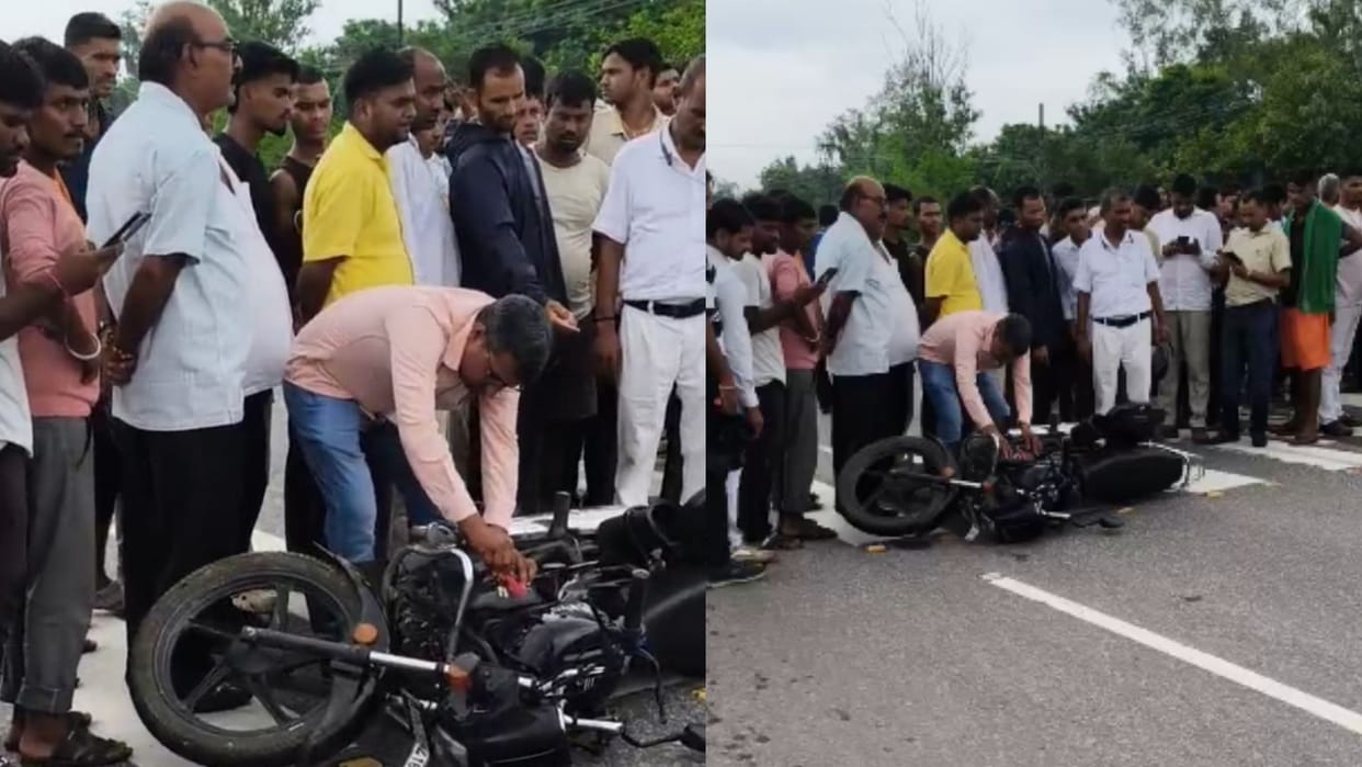Bihar Road Accident Speeding Dump Truck Crushes Bike-Riding Man and Woman to Death in Gaya